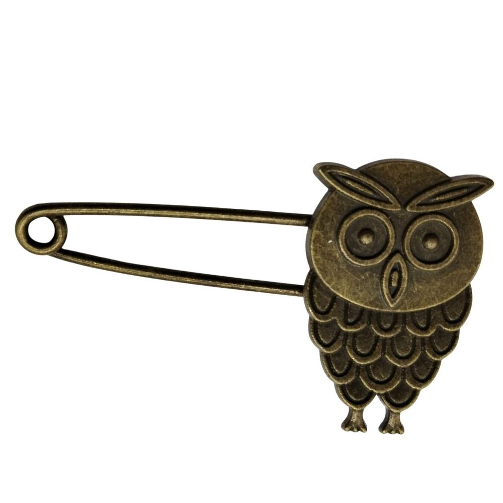 Owl Safety Pin Brooch Bronze Tone Metal Craft Charm Holder